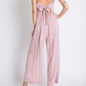 Pink Polka Dot Tie Jumpsuit